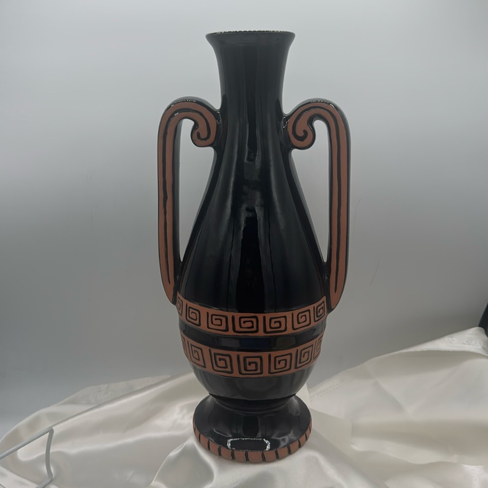Frankoma V-13 Black Terra Cotta Handle Vase Signed Joniece Frank #872